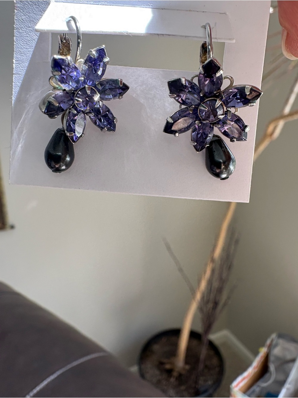 Purple Crystal Floral Drop Earrings - Women Jewelry